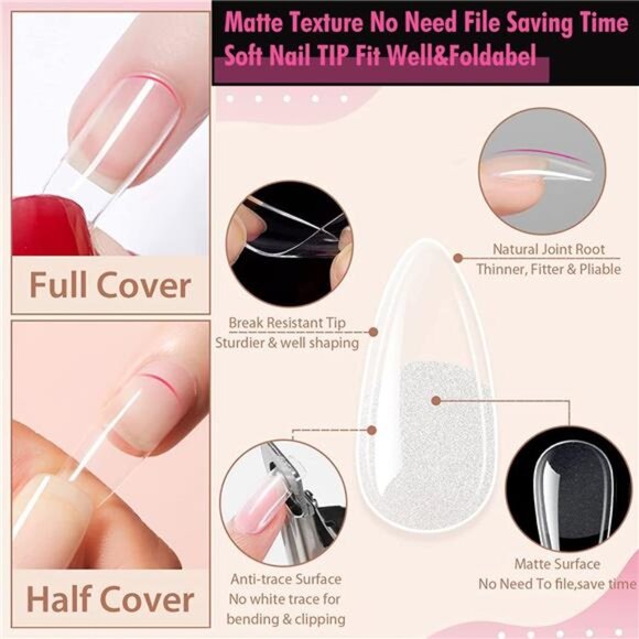UNA GELLA Almond Fake Nails 216pcs Almond Press on Nails Pre-shape Nails Tips - Picture 3 of 8